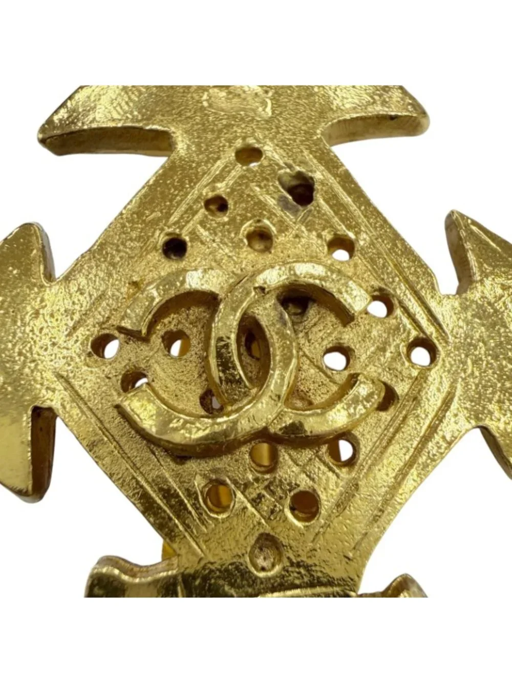 Chanel Vintage Metal CC Logo Cross Motif Earrings Gold